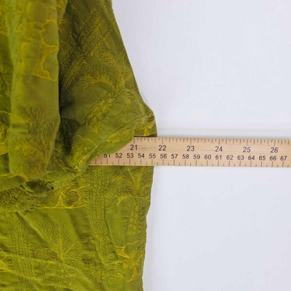 Tommy Bahama Mens Large Silk Embroidered Palm Floral Camp Shirt Mustard Green - Picture 6 of 11